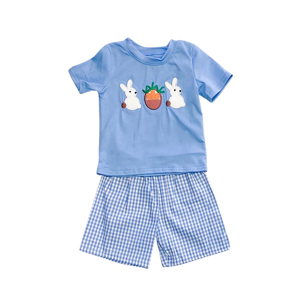 Preorder Baby Boy Short Sleeves Easter Rabbit Shirt Shorts Clothes Blue Set
