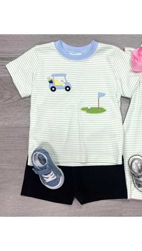 Preorder Baby Boy Short Sleeves Golf Shirt Black Shorts Clothes Set
