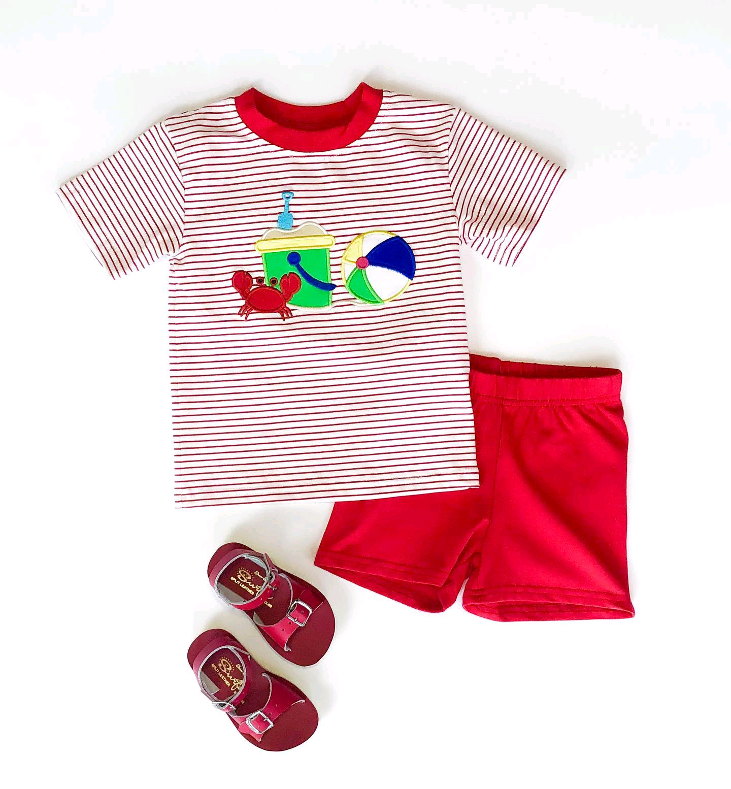 Preorder Baby Boy Short Sleeves Crab Beach Shirt Red Shorts Clothes Set