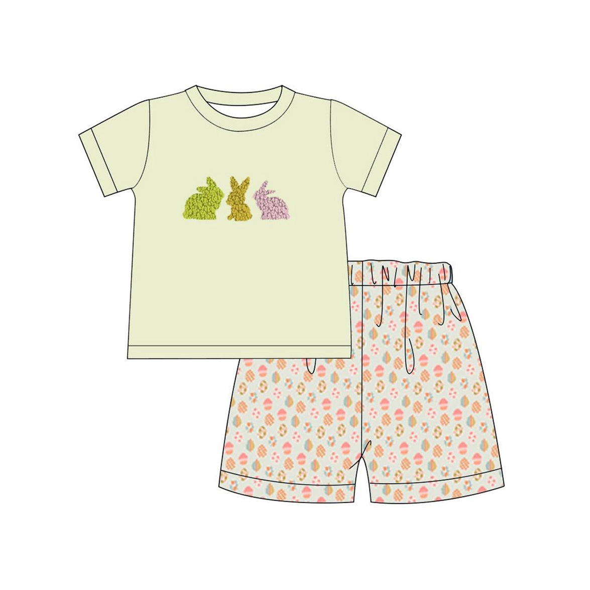 Preorder Baby Boy Short Sleeves Easter Eggs Rabbit Shirt Shorts Clothes Set