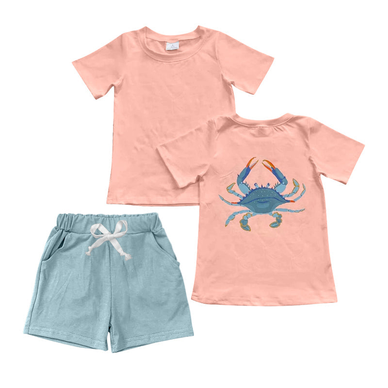 Preorder Baby Boy Short Sleeves Crab Shirt Pocket Shorts Clothes Summer Set