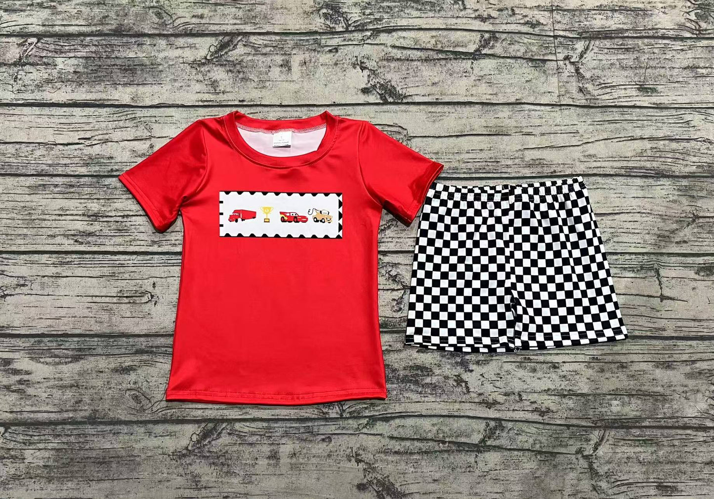 Baby Boy Short Sleeves Car Red Shirt Checkered Shorts Clothes Cartoon Set