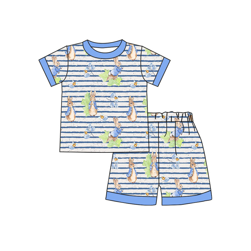 Preorder Baby Boy Short Sleeves Easter Rabbit Stripes Shirt Shorts Pajamas Clothes Set