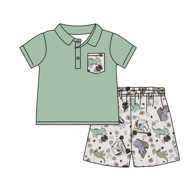 Preorder Baby Boy Short Sleeves Green Shirt Dinosaurs Shorts Clothes Set