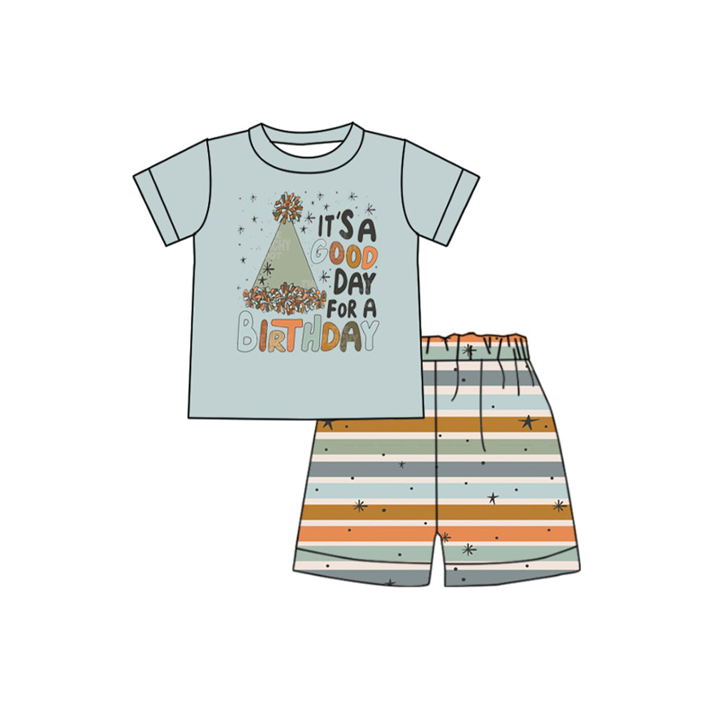 Preorder Baby Boy Short Sleeves Birthday Hats Shirt Shorts Clothes Set