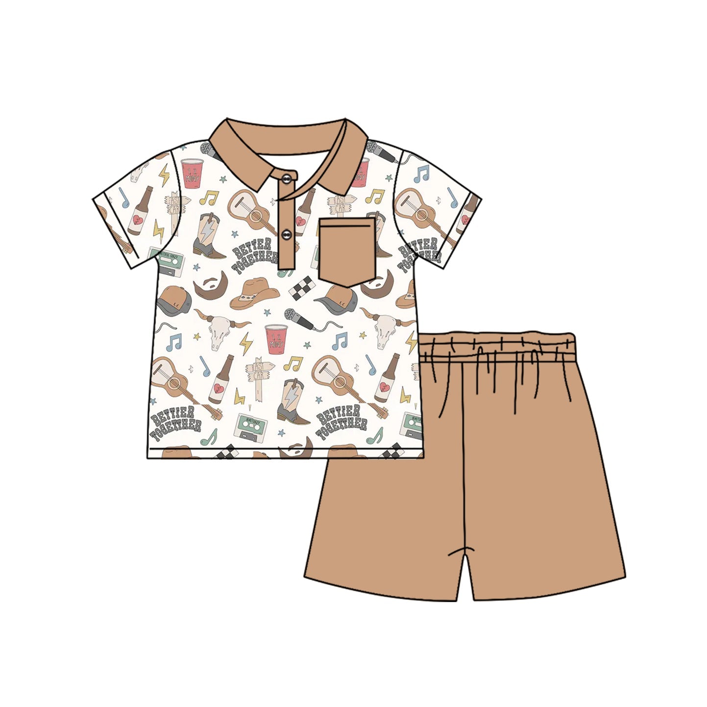 Preorder Baby Boy Western Music Boots Cow Shirt Shorts Set