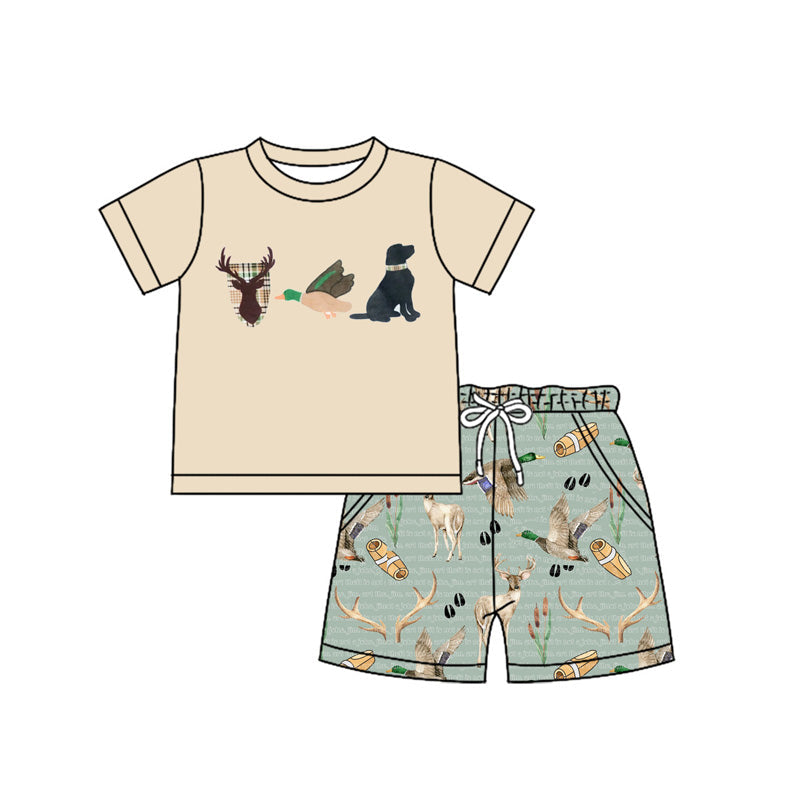 Preorder Baby Boy Short Sleeves Hunting Deer Duck Dog Shirt Shorts Clothes Set