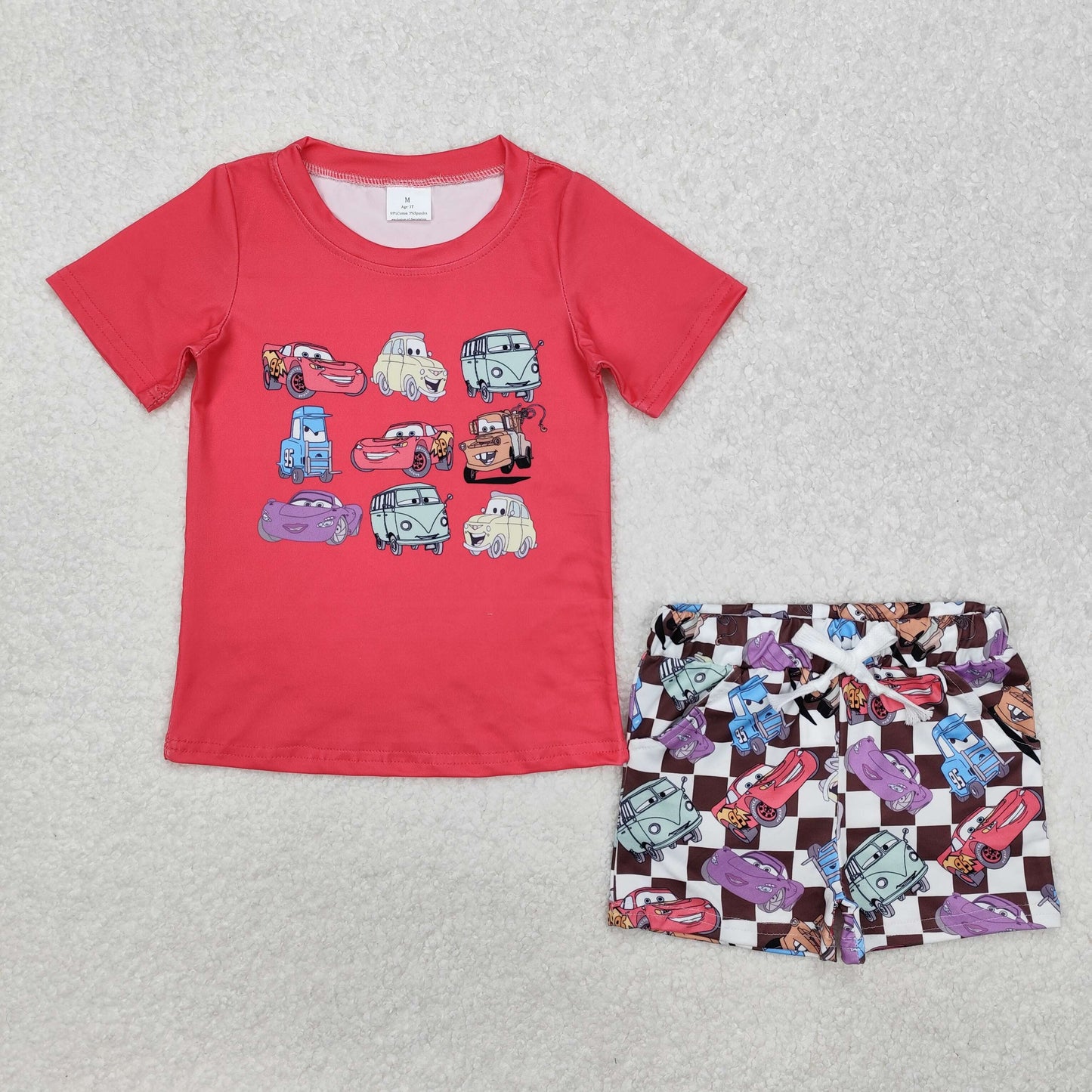 Baby Boy Short Sleeves Red Shirt Shorts Car Cartoon Set Sibling Clothes RTS