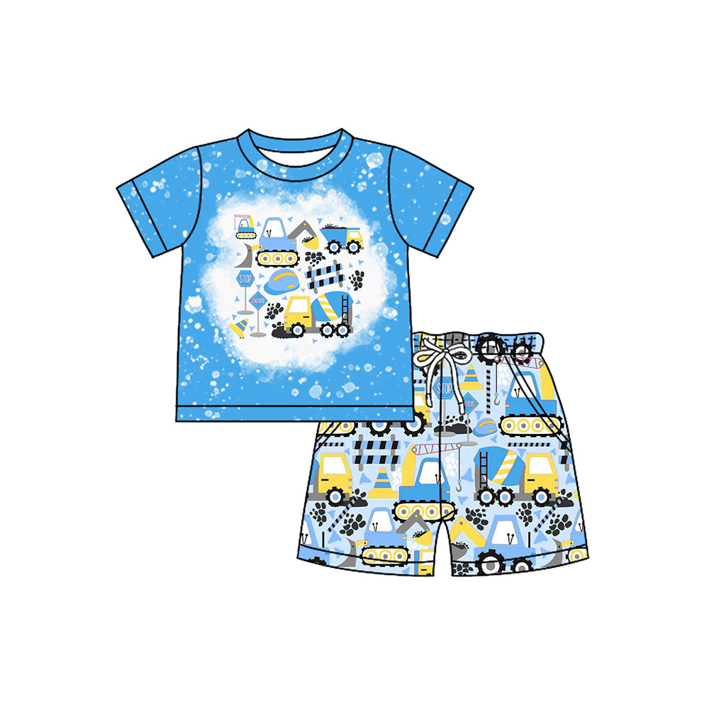 Preorder Baby Boy Short Sleeves Construction Blue Shirt Shorts Clothes Set