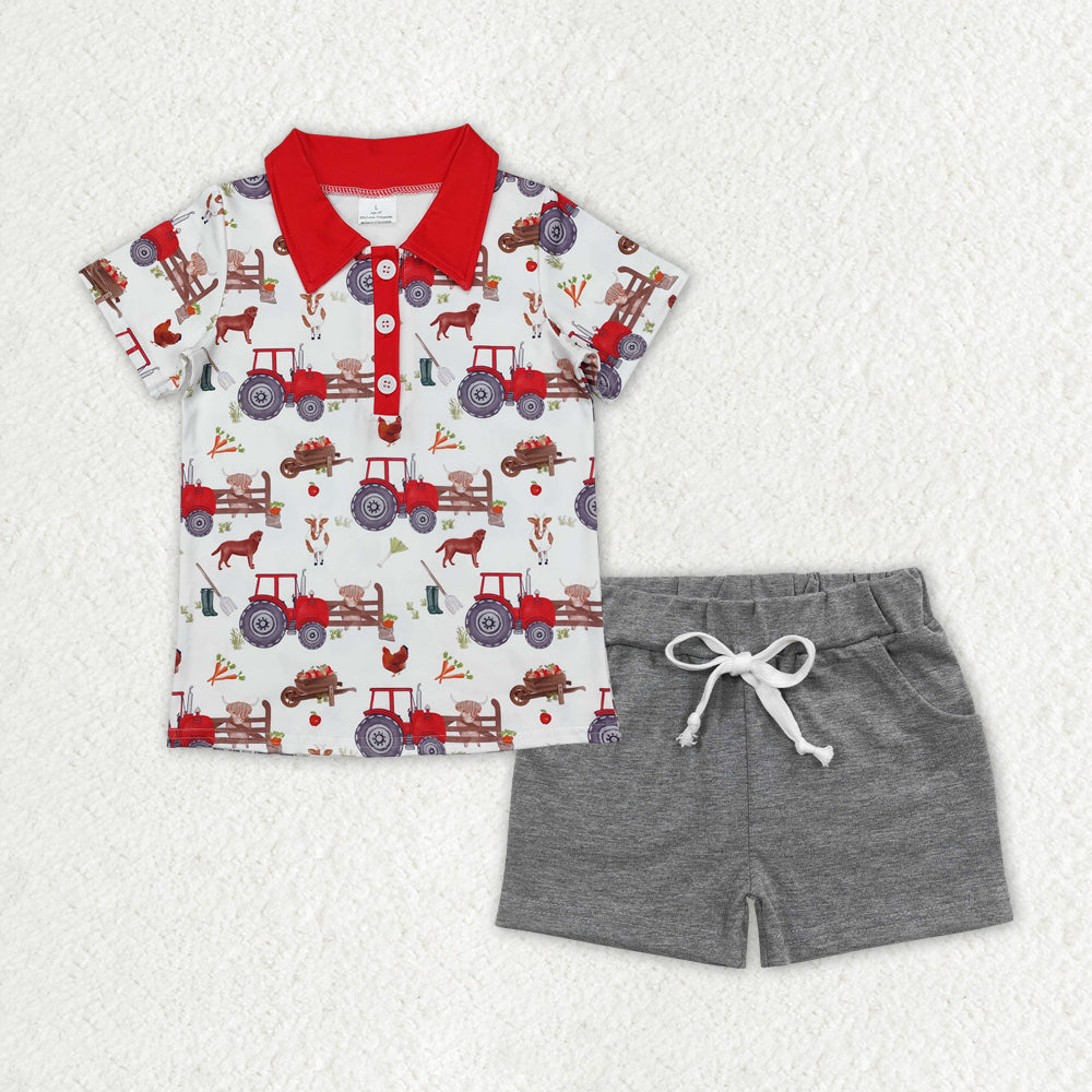 Kids Boys Buttons Polo Short Sleeves Shirt Pockets Shorts Sibling Set RTS