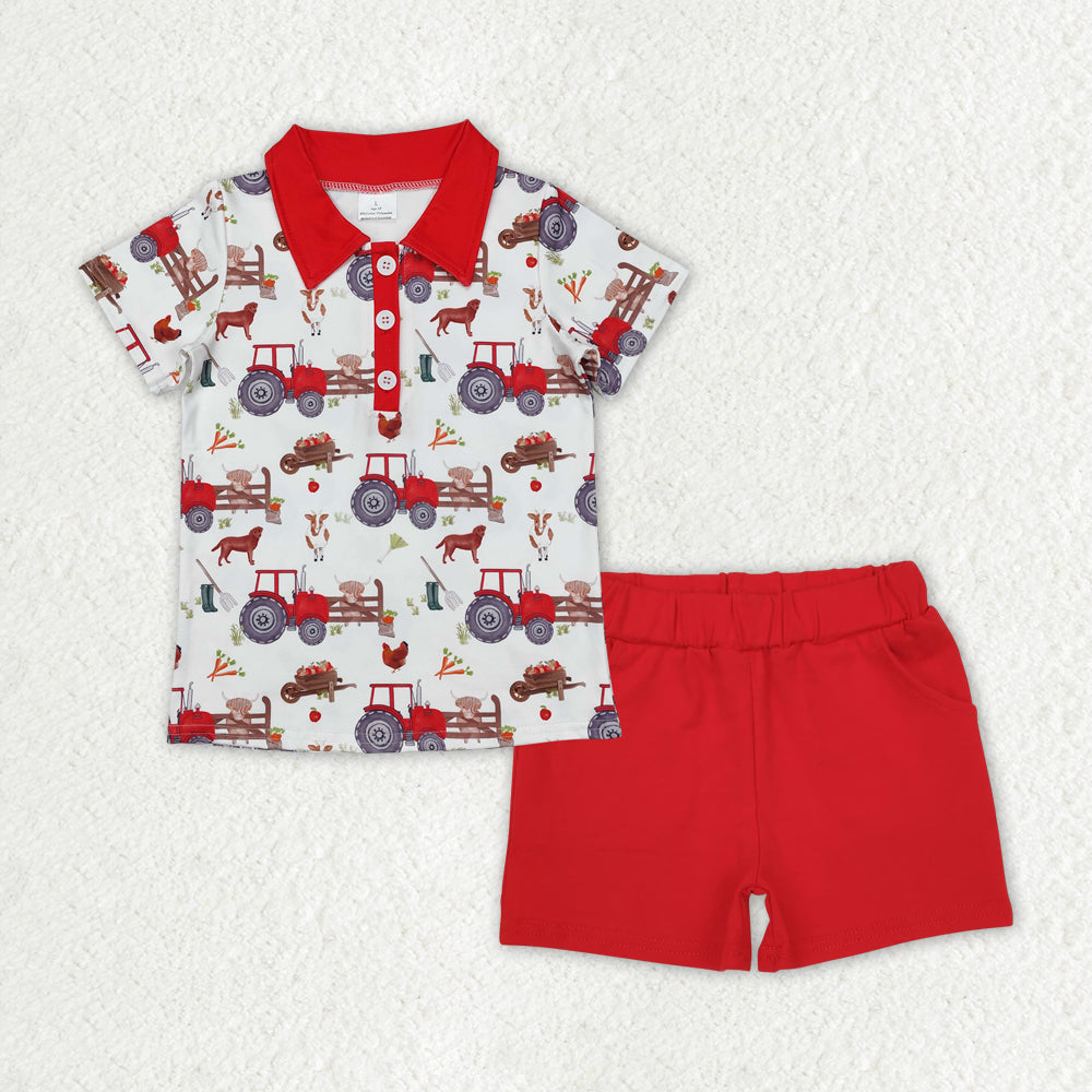 Kids Boys Buttons Polo Short Sleeves Shirt Pockets Shorts Sibling Set RTS