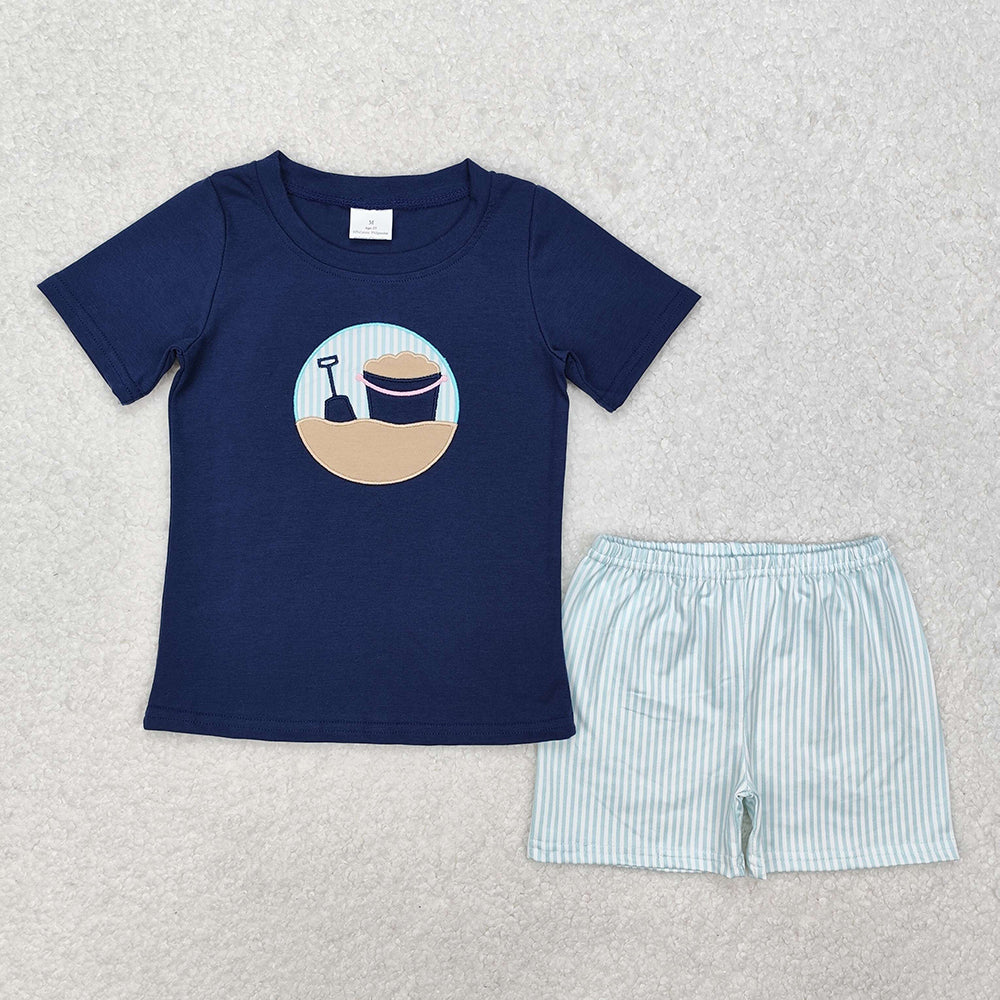 Baby Boy Girl Short Sleeves Embroidery Beach Sibling Clothes Set