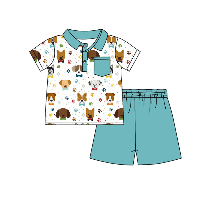Preorder Baby Boy Short Sleeves Dogs Pocket Shirt Shorts Clothes Set