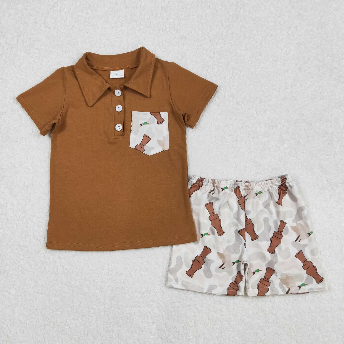 Baby Boy Short Sleeves Pocket Shirt Ducks Dogs Shorts Hunting Set Sibling Clothes RTS