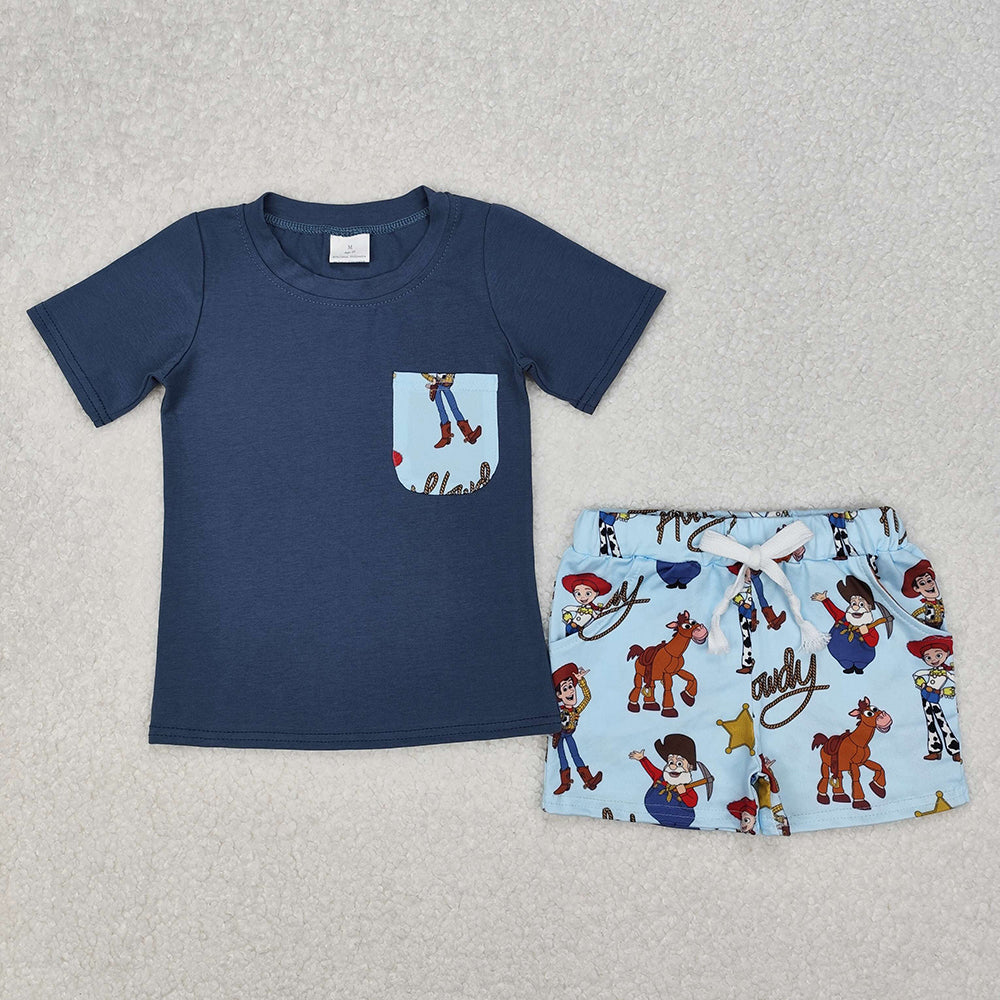 Baby Boy Short Sleeves Toys Shirt Shorts Sibling Pajamas Set RTS
