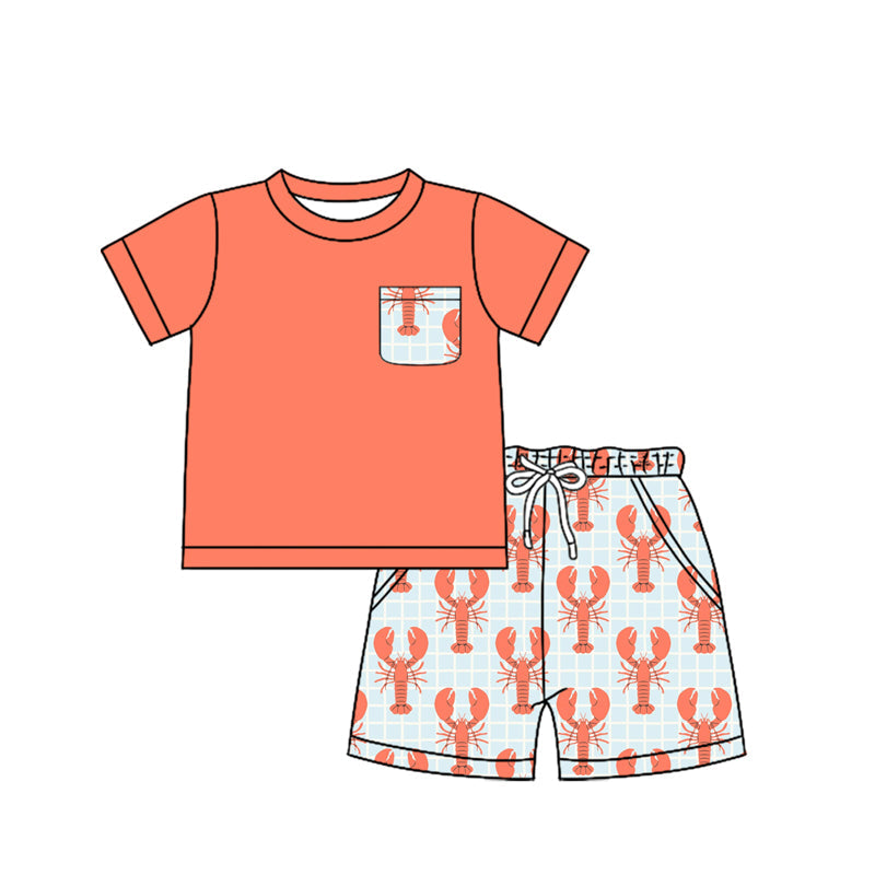 Preorder Baby Boy Short Sleeves Shirt Crawfish Pockets Shorts Clothes Set
