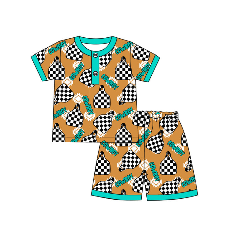 Preorder Baby Boy Short Sleeves Cowboy Tags Shirt Shorts Pajamas Clothes Set