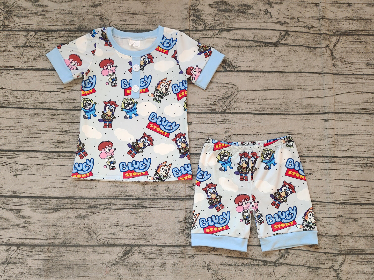 Baby Boy Short Sleeves Shirt Dogs Shorts Pajamas Clothes Blue Set RTS