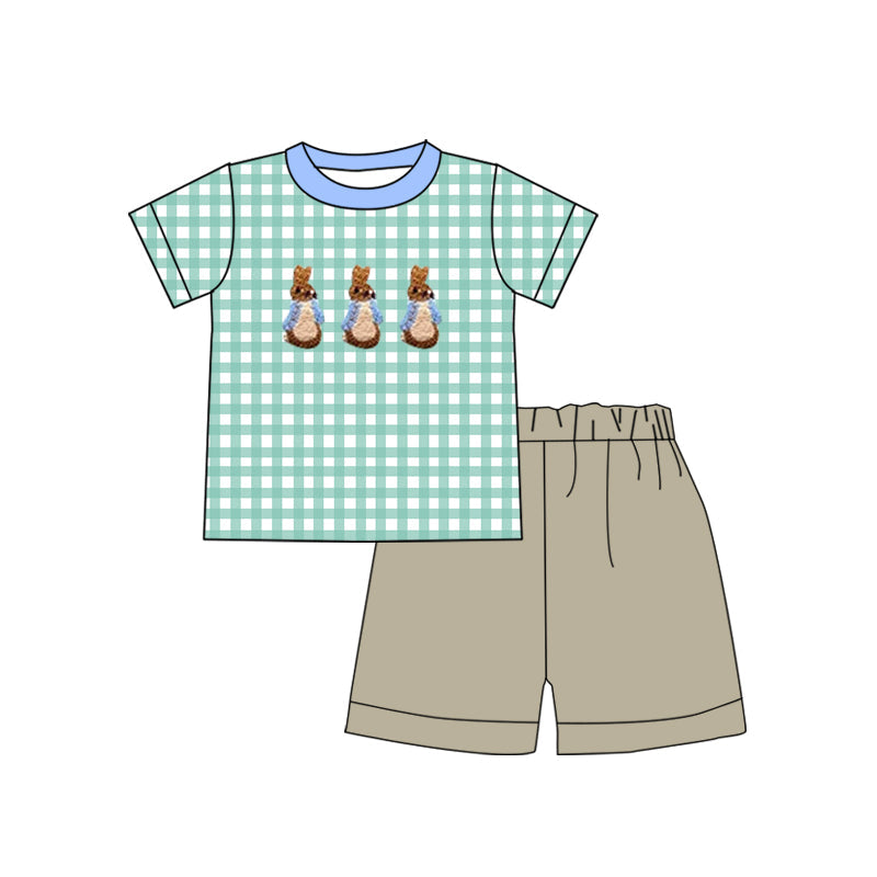 Preorder Baby Boy Short Sleeves Easter Rabbits Checked Shirt Shorts Clothes Set