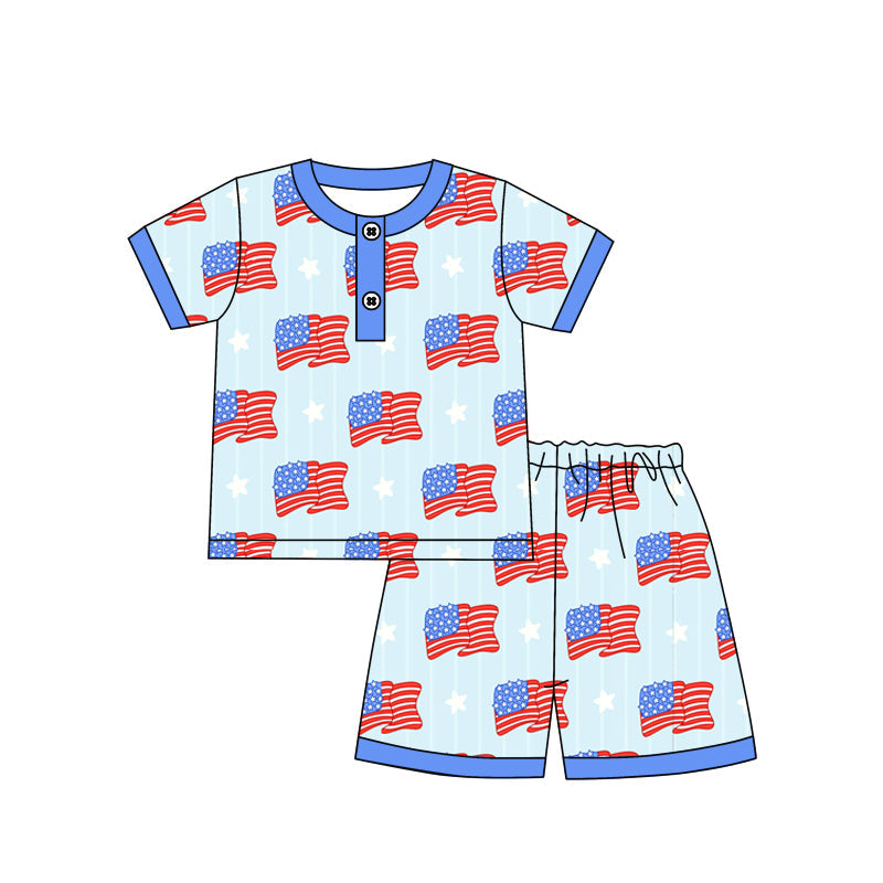 Preorder Baby Boy Short Sleeevs July 4th Flags Shirt Shorts Pajamas Clothes Set