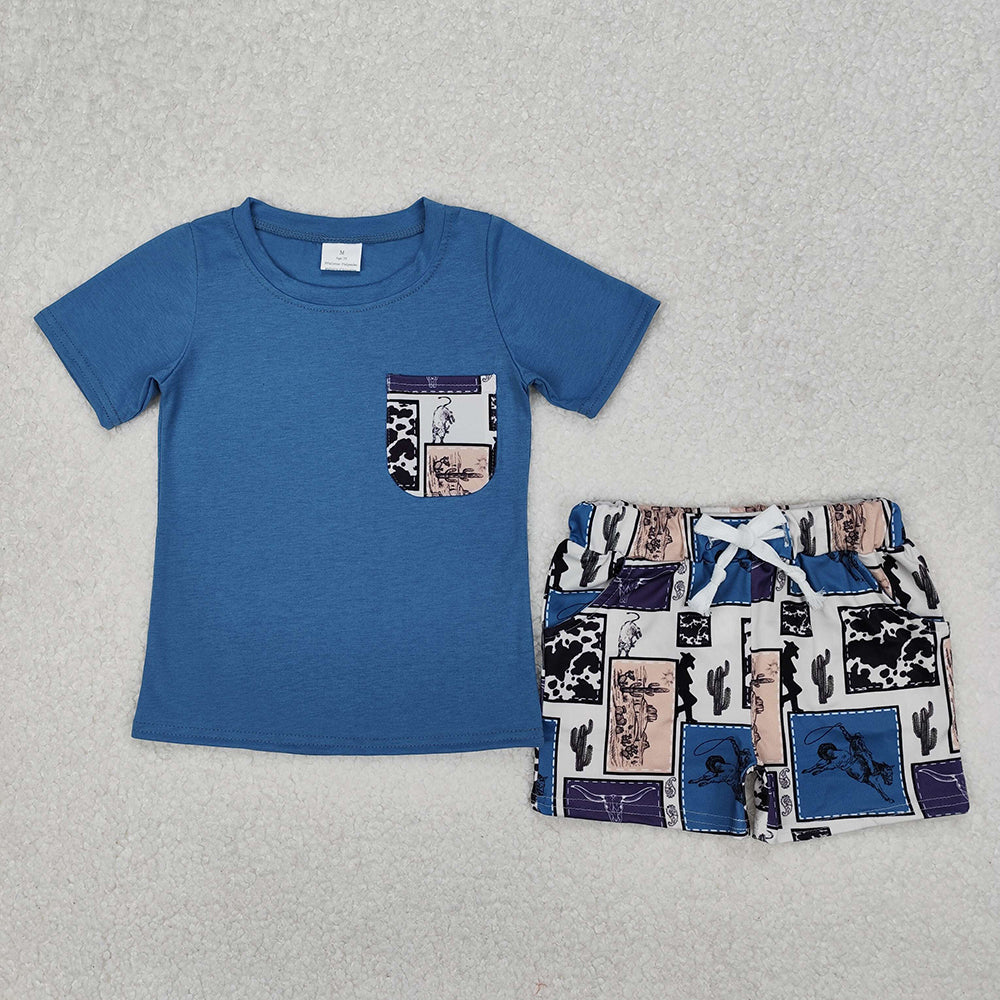 Baby Boy Western Cow Cactus Sibling Romper Summer Set Clothes RTS