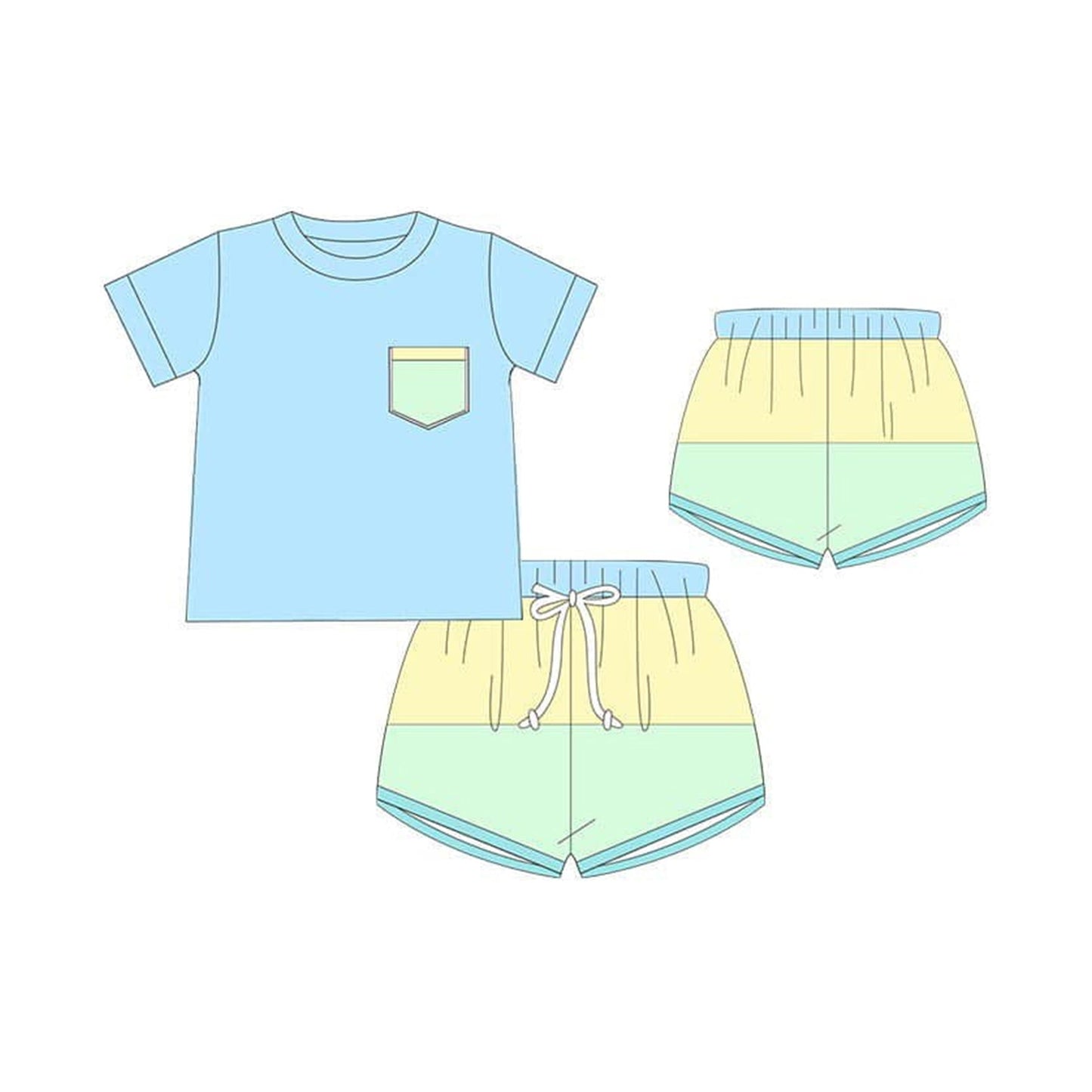 Preorder Baby Boy Short Sleeves Pocket Blue Shirt Shorts Clothes Set ( Moq 5 )