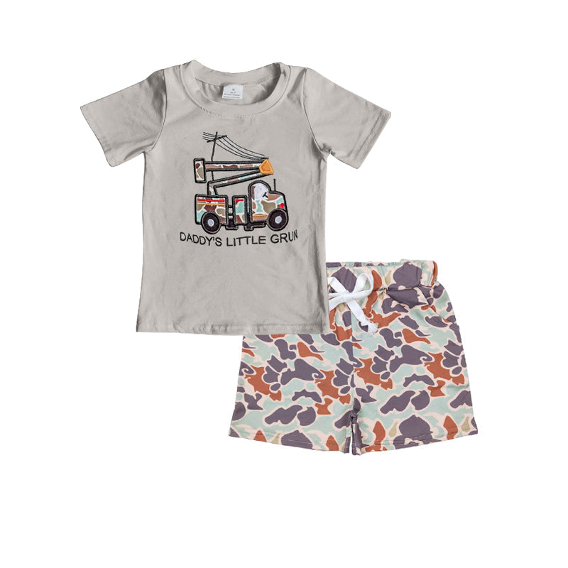 Preorder Baby Boy Kids Toddler Daddy's Little Grun Shirt Camo Shorts Clothes Set ( Moq 5 )
