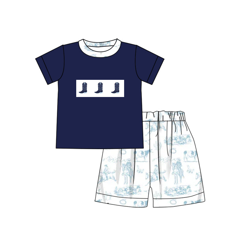 Preorder Baby Boy Western Boots Shirt Rodeo Shorts Clothes Set ( Moq 5 )