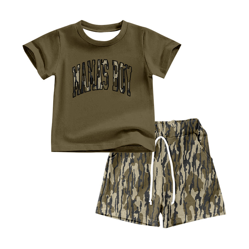 Preorder Baby Kids Mama's Boy Shirt Camo Pockets Shorts Clothes Set ( Moq 5 )