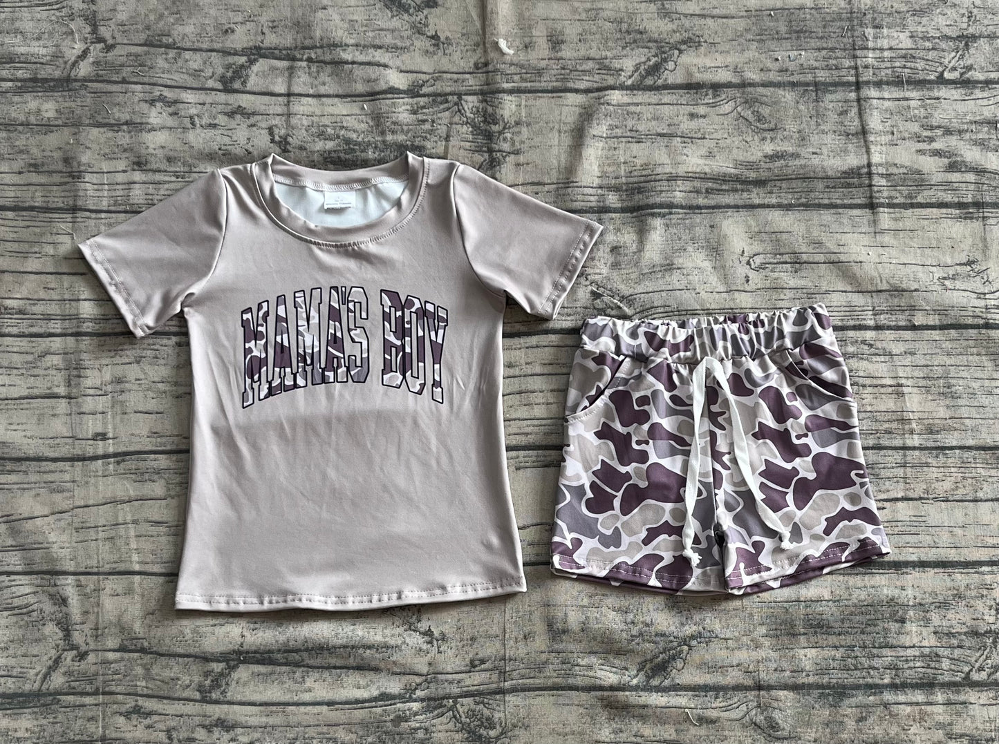 Baby Kids Mama's Boy Shirt Pockets Camo Shorts Clothes Set RTS