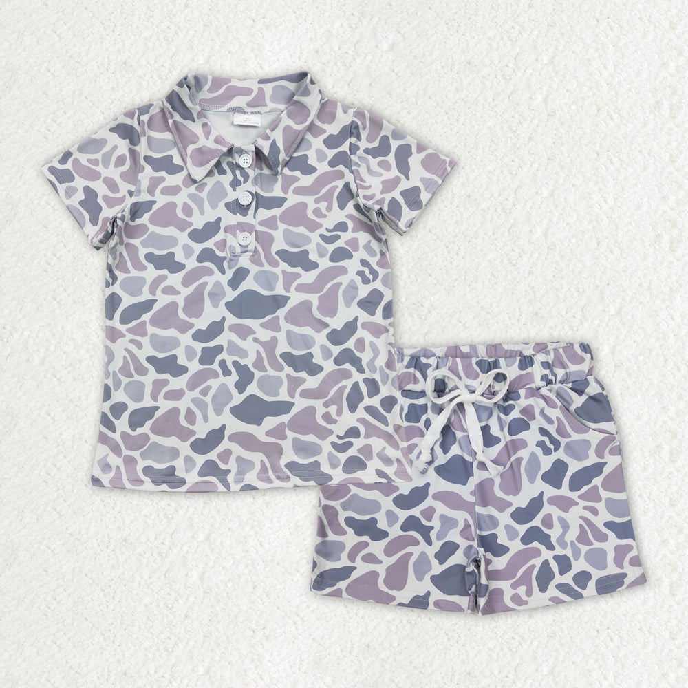 Toddler Boys Camo Buttons Shirt Pockets Shorts Sibling Summer Set RTS