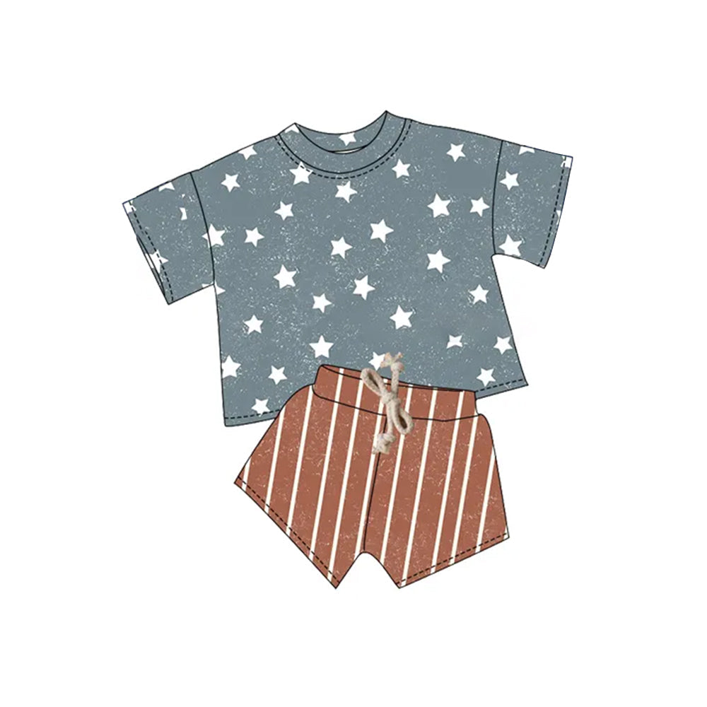 Preorder Baby Kids Toddler 4th Of July Short Sleeves Stars Shirt Stripes Shorts Set ( Moq 5 )