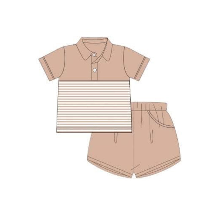 Preorder Baby Boy Short Sleeves Stripes Shirt Pockets Shorts Clothes Set ( Moq 5 )