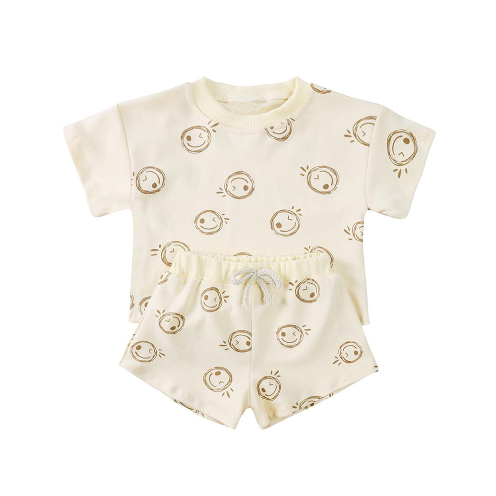 Preorder Baby Kids Toddler Short Sleeves Smiles Shirt Shorts Clothes Set ( Moq 5 )