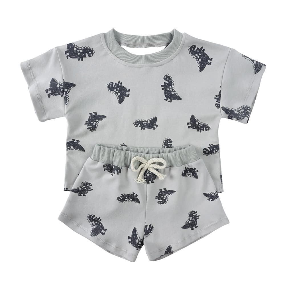 Preorder Baby Kids Toddler Short Sleeves Dinosaurs Shirt Shorts Clothes Set ( Moq 5 )