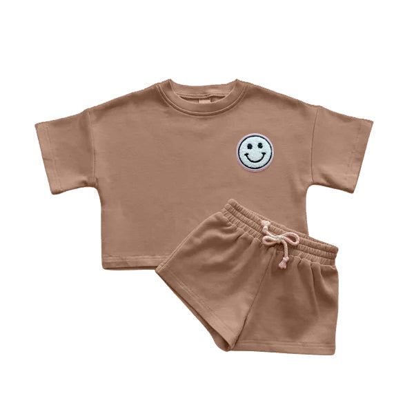 Preorder Baby Boy Brown Short Sleeves Smile Shirt Shorts Set( Moq 5 )
