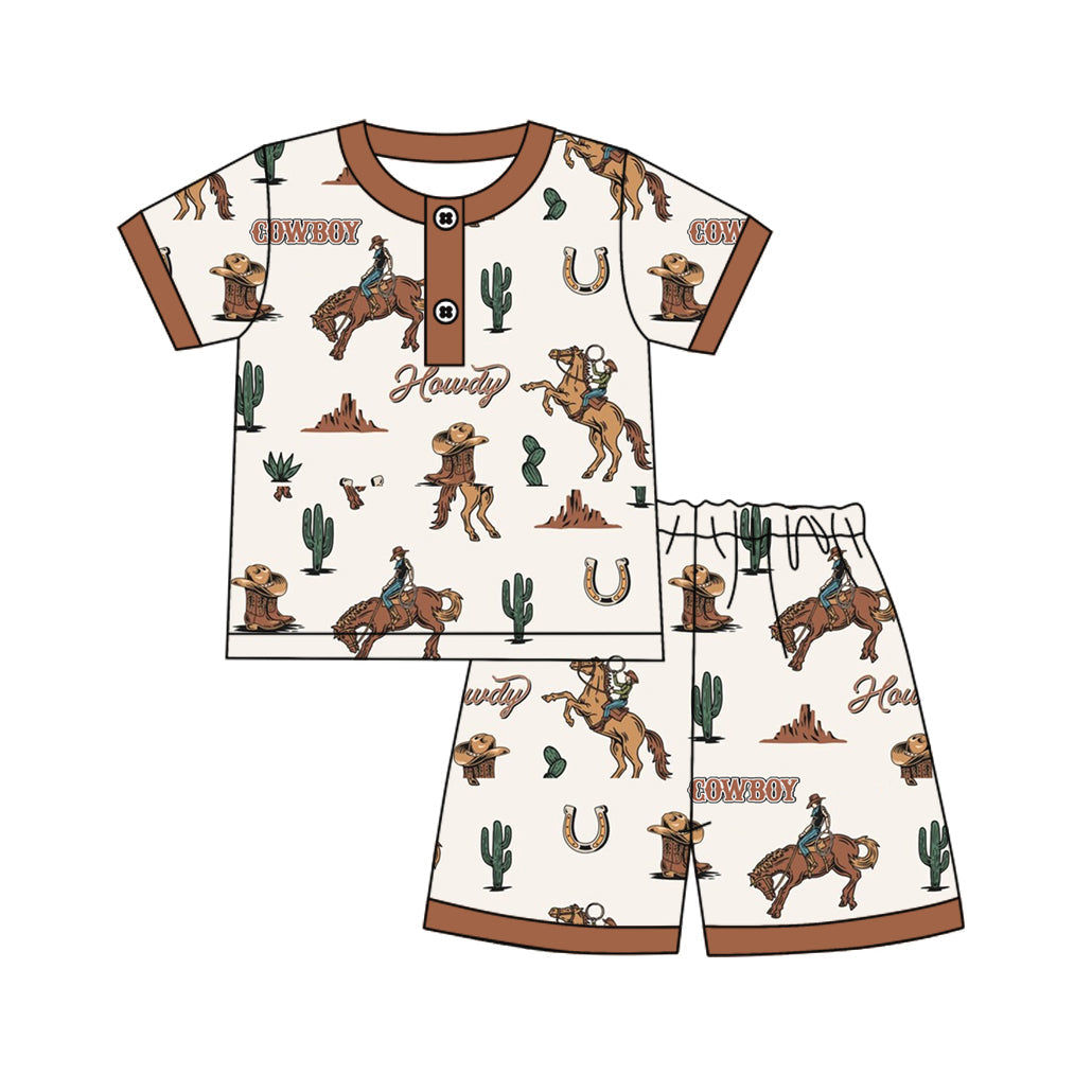 Preorder Baby Boy Short Sleeves Cowboy Shirt Shorts Western Rodeo Pajamas Clothes Set( Moq 5 )