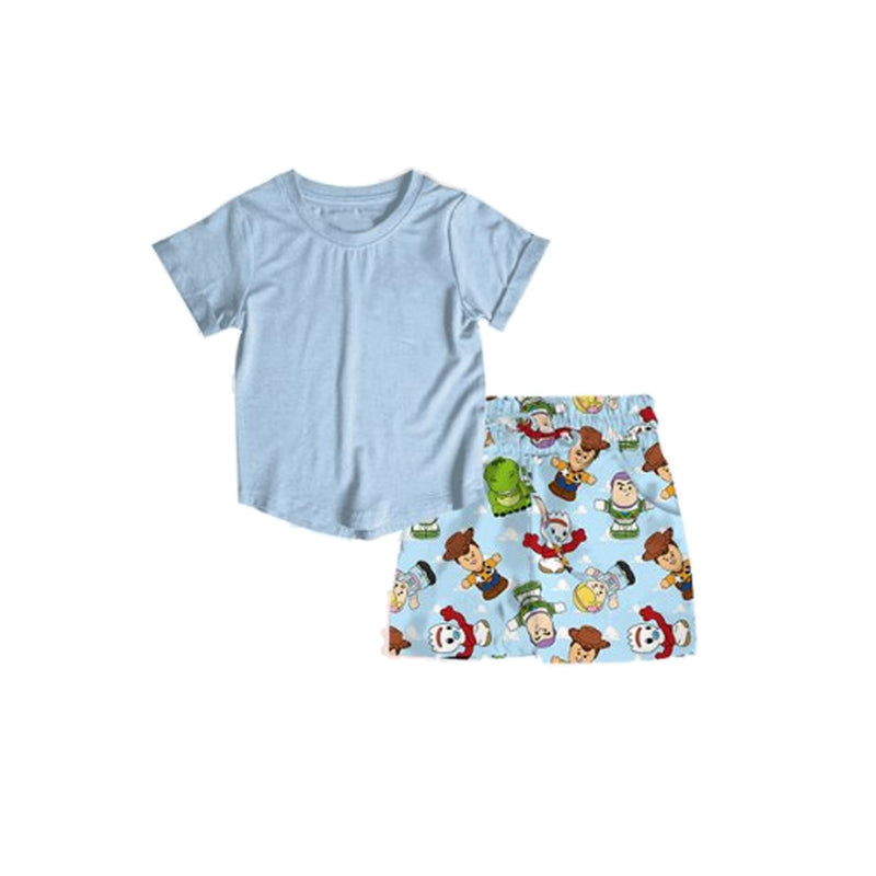 Preorder Baby Boy Toddler Short Sleeves Blue Shirt Toys Shorts Set ( Moq 5 )