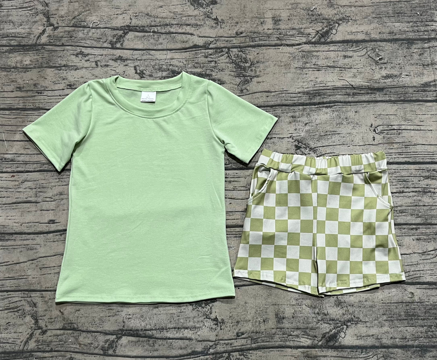 Baby Boy Kids Toddler Short Sleeves Green Shirt Checked Shorts Set RTS