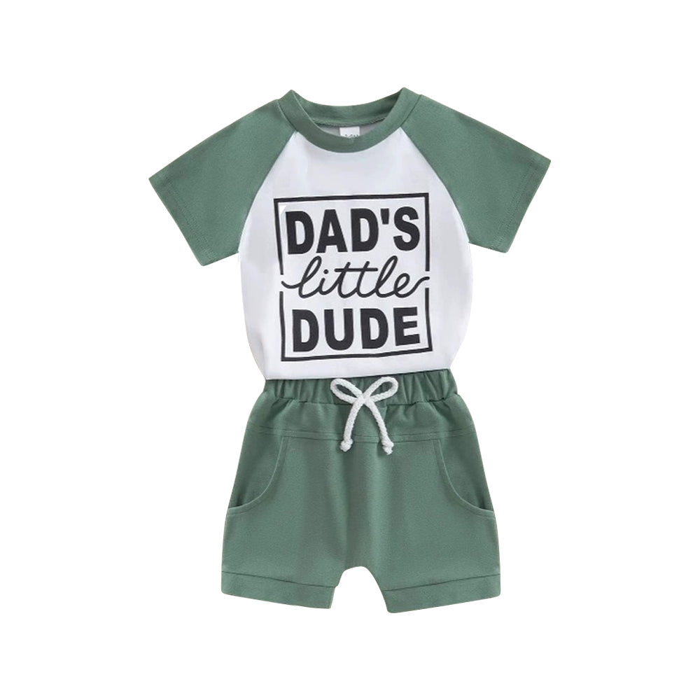 Preorder Baby Boy Short Sleeves Dad's Shirt Green Pockets Shorts Set ( Moq 5 )