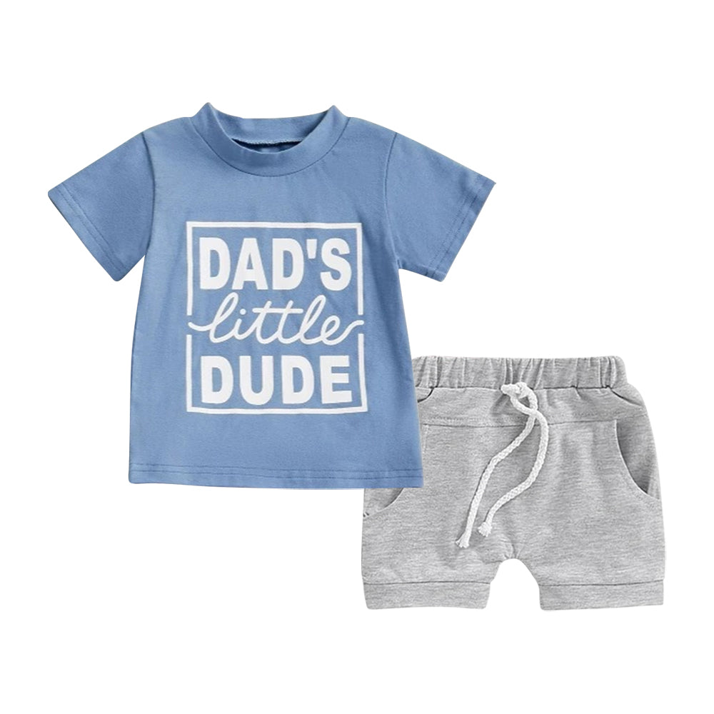 Preorder Baby Boy Blue Short Sleeves Dad's Shirt Gray Pockets Shorts Set ( Moq 5 )