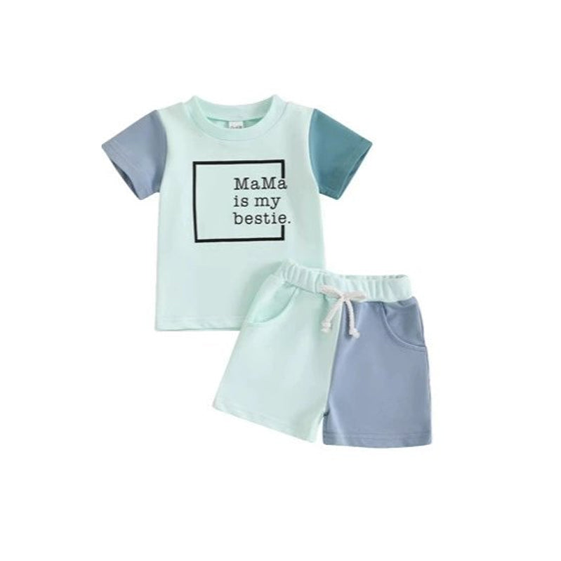 Preorder Baby Boy Short Sleeves Mama Shirt Pockets Shorts Set ( Moq 5 )