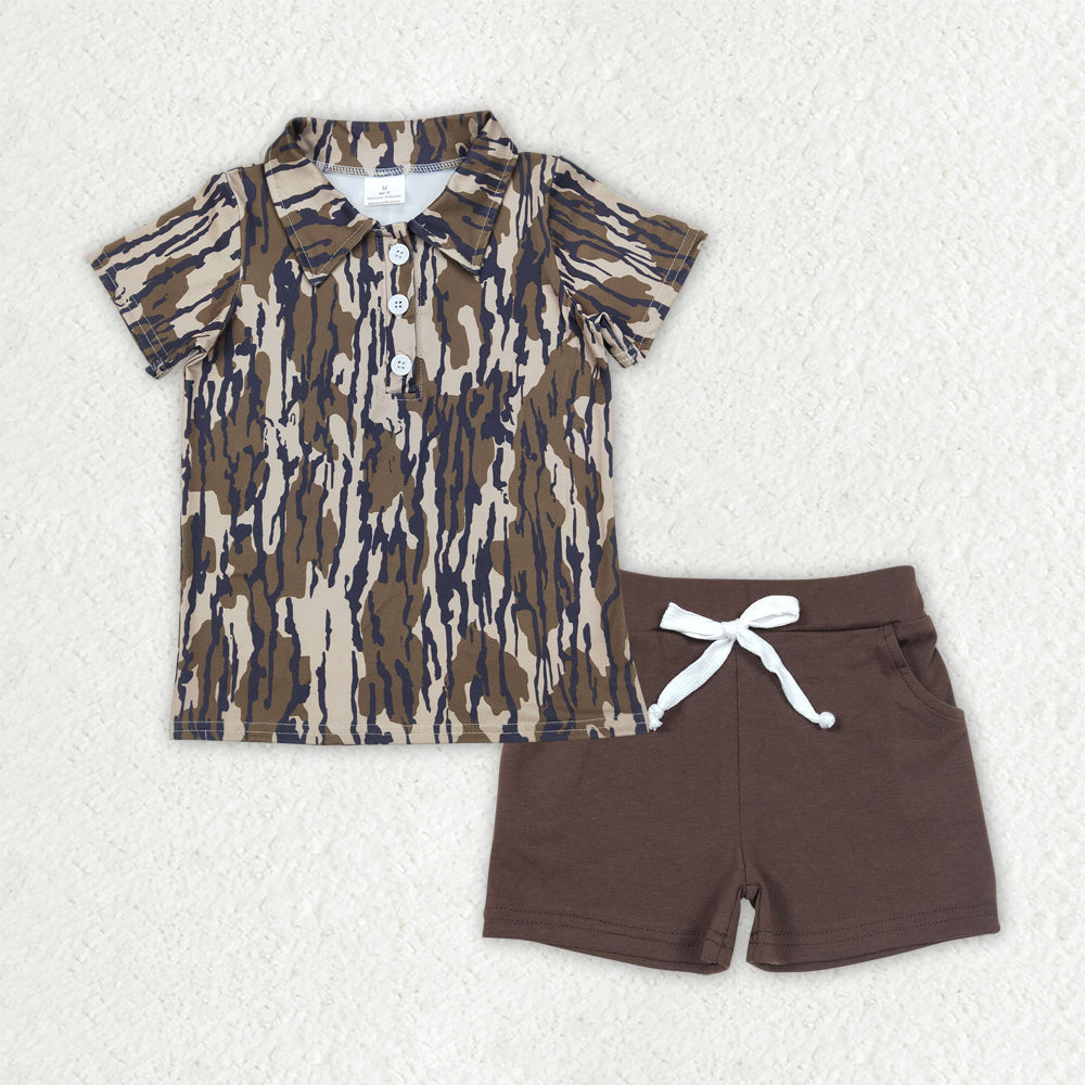 Toddler Boys Camo Buttons Shirt Pockets Shorts Sibling Summer Set RTS