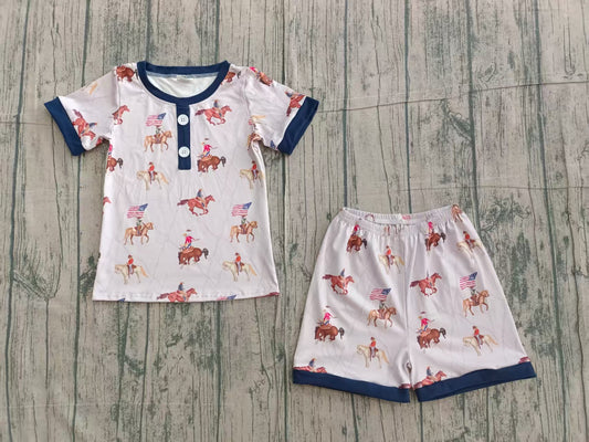 ( No moq ) Preorder Baby Boy Short Sleeves Shirt Western Rodeo Shorts July 4th Pajamas Set