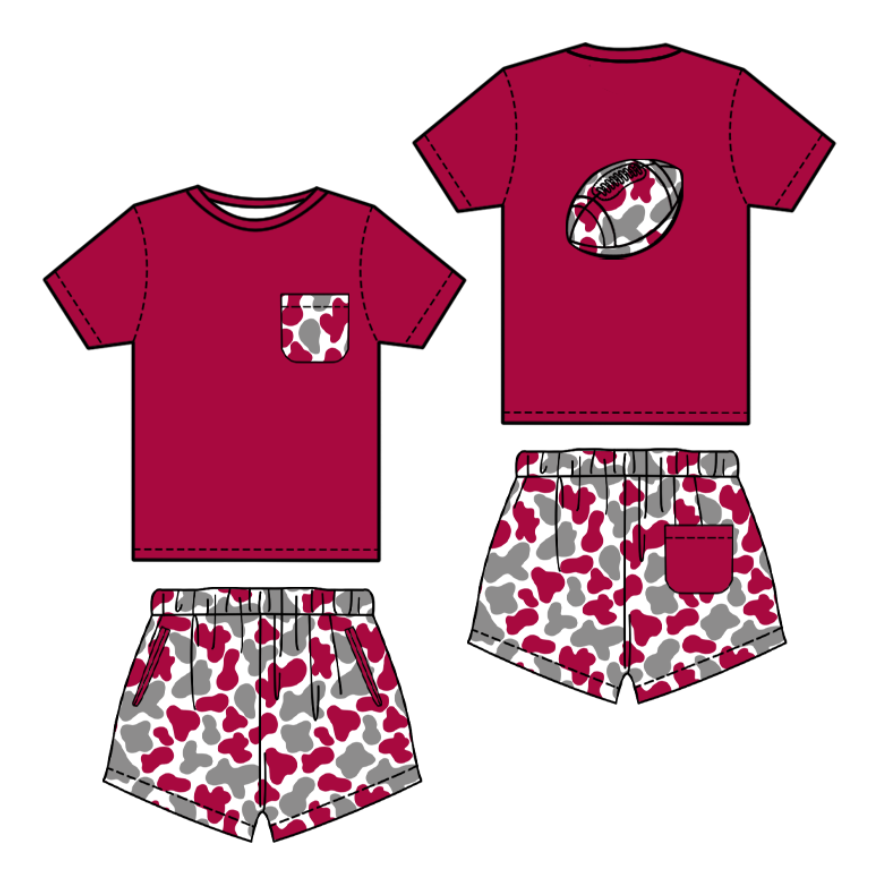 ( Moq 5 ) Preorder Boys Kids Short Sleeves Football Shirt Camo Shorts Clothes Set