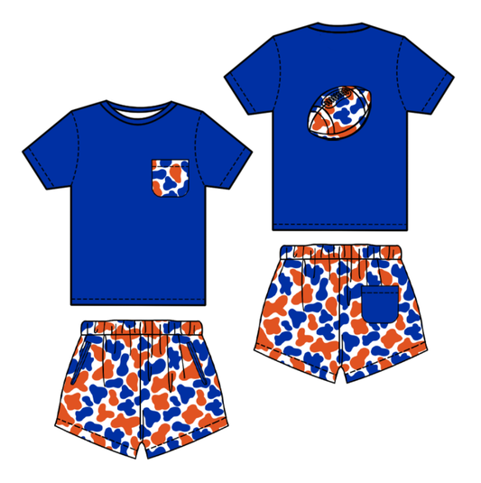 ( Moq 5 ) Preorder Boys Kids Blue Short Sleeves Football Shirt Camo Shorts Clothes Set