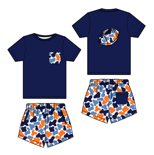 ( Moq 5 ) Preorder Boys Kids Navy Short Sleeves Football Shirt Camo Shorts Clothes Set