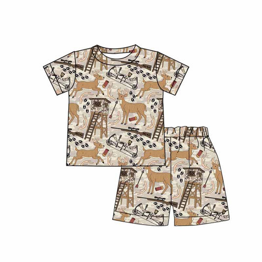 ( Moq 5 ) Preorder Girls Kids Deer Shirt Shorts Hunting Summer Clothes Set