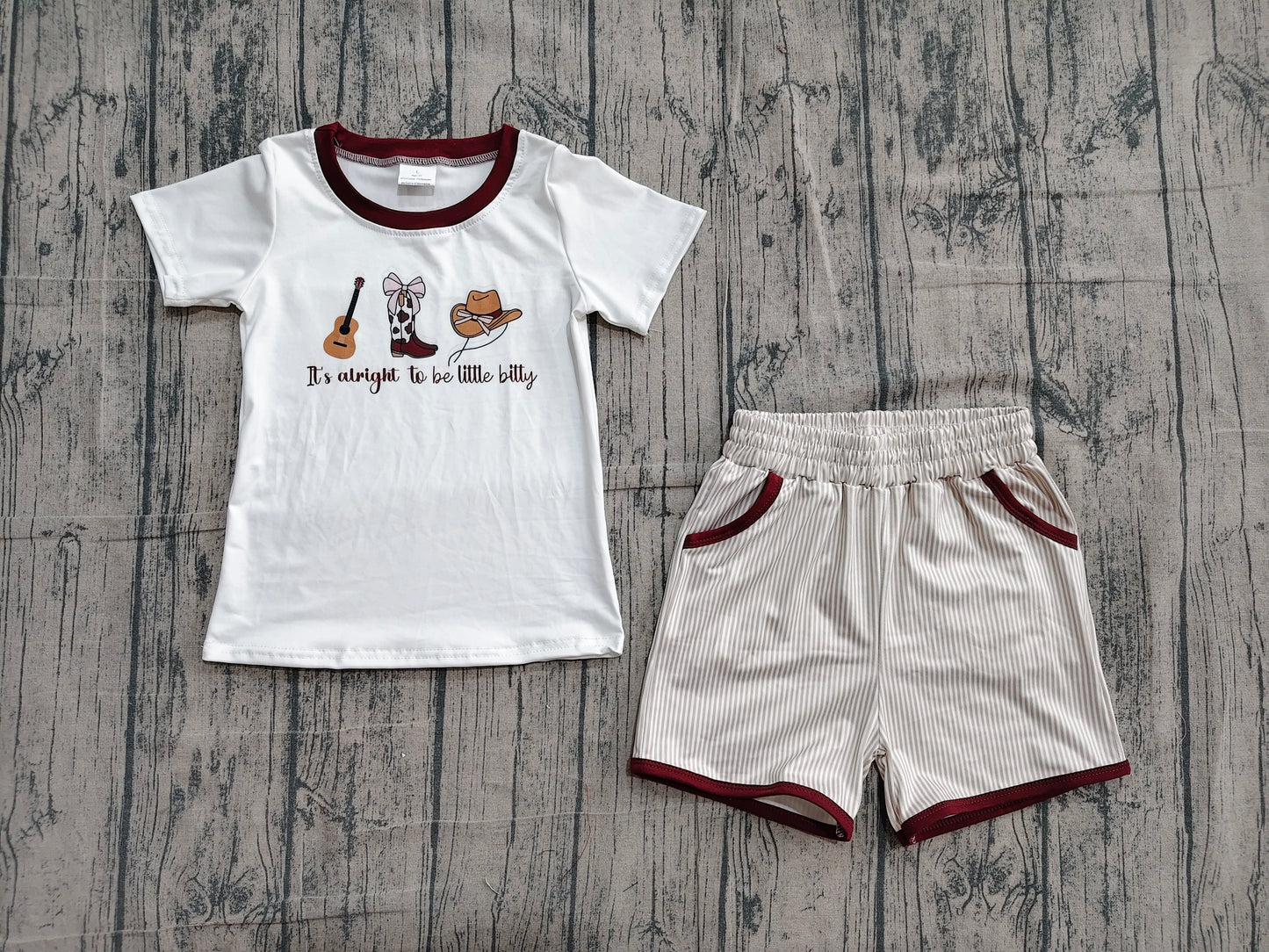 Baby Boys Kids Boots Bows Guitar Shirt Pockets Shorts Western Set RTS