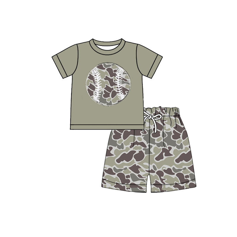 ( Moq 5 ) Baby Boys Short Sleeves Baseball Shirt Shorts Camo Southern Set